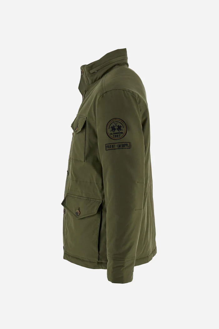 La Martina Padded Field Jacket in Cotton Twill with Cargo Pockets | Bronze Green