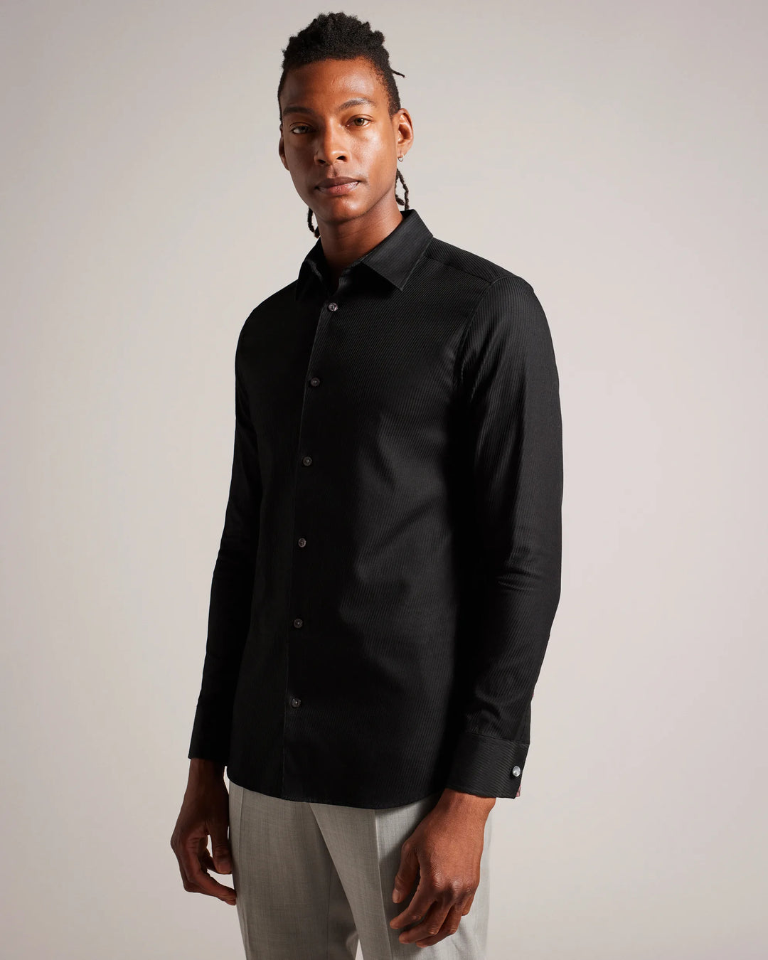 Ted Baker Lecce Long Sleeve Textured Stripe Shirt | Black