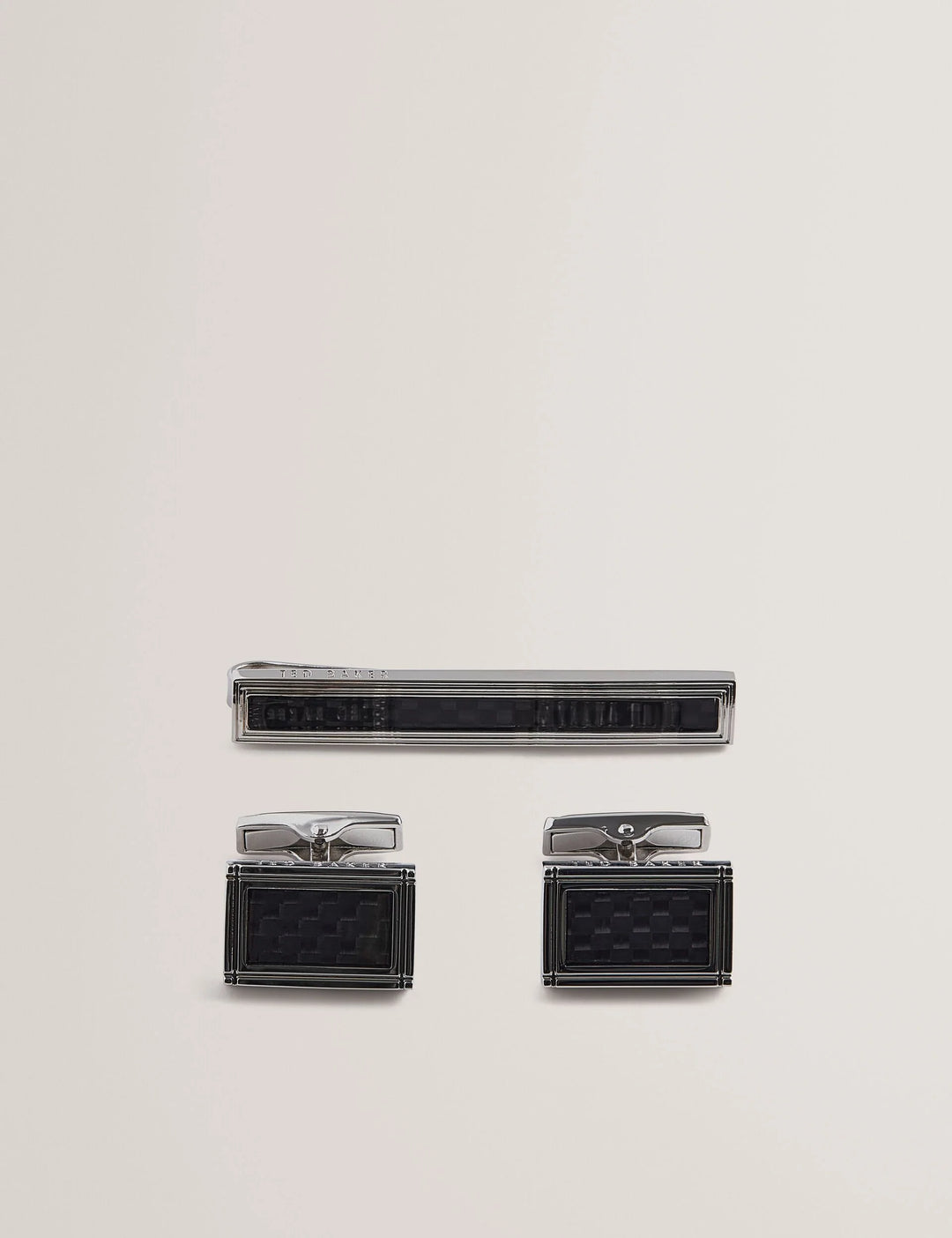 Ted Baker Carmont Carbon Cufflinks and Tie Clip | Silver