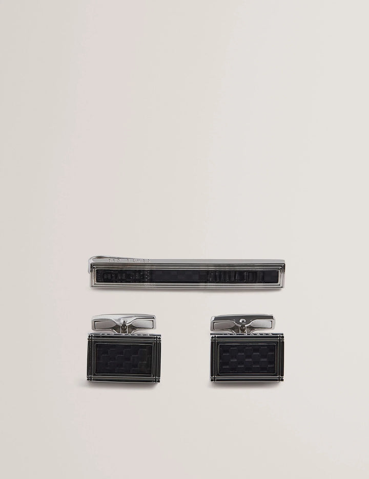 Ted Baker Carmont Carbon Cufflinks and Tie Clip | Silver