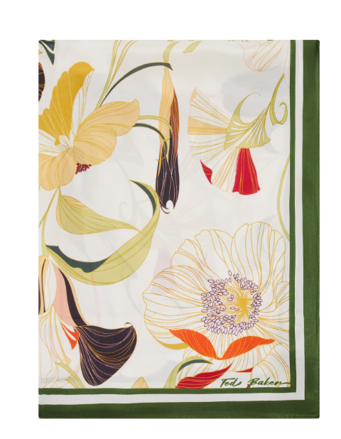 Ted Baker Fleuret Floral Swirl Print Square Silk Scarf | Cream