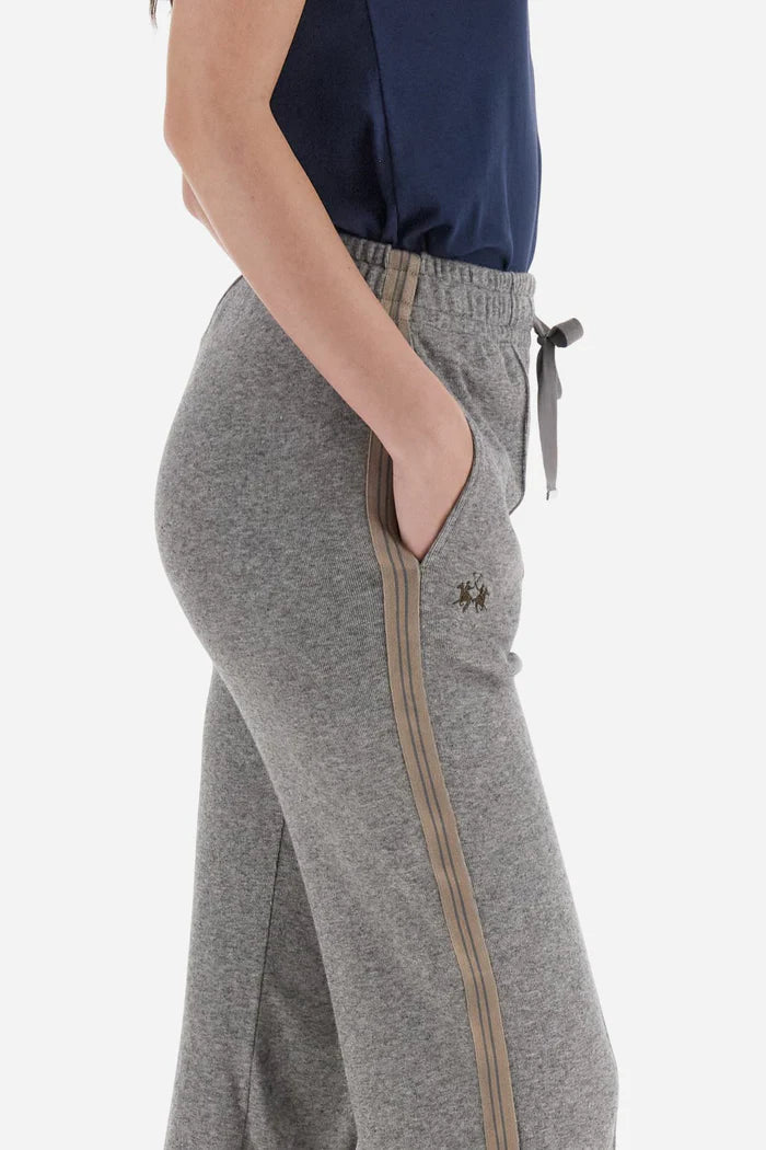 La Martina Women’s Joggers Cotton Interlock Fleece with Striped Bands | Medium Grey