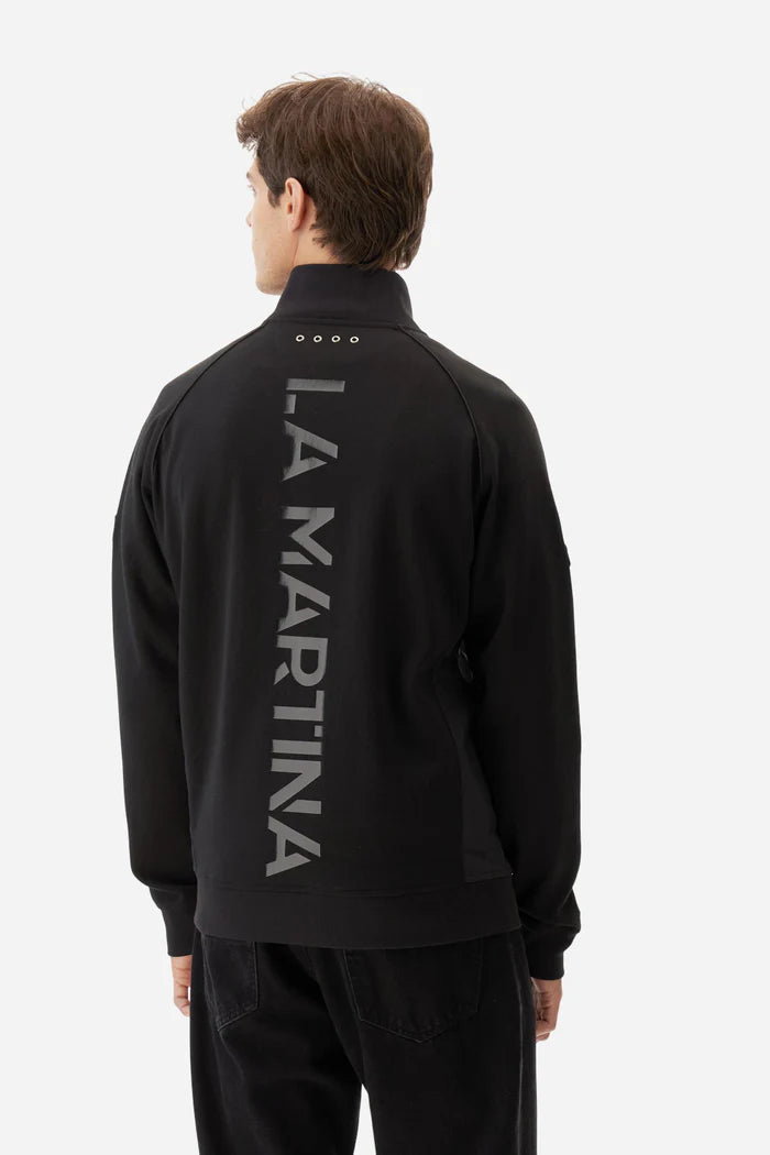 La Martina Men's full-zip Interlock Sweatshirt with Macro Text | Black
