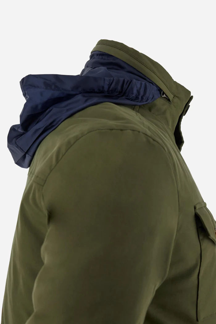 La Martina Padded Field Jacket in Cotton Twill with Cargo Pockets | Bronze Green
