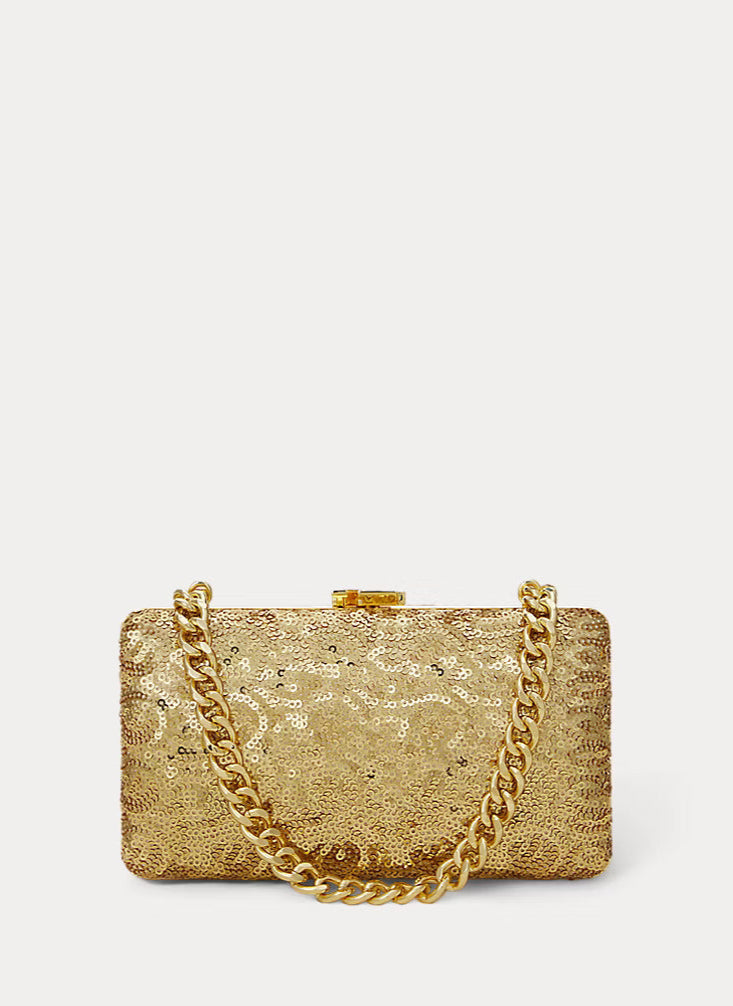 Lauren Ralph Lauren Sequined Small Franki Clutch Antique Gold