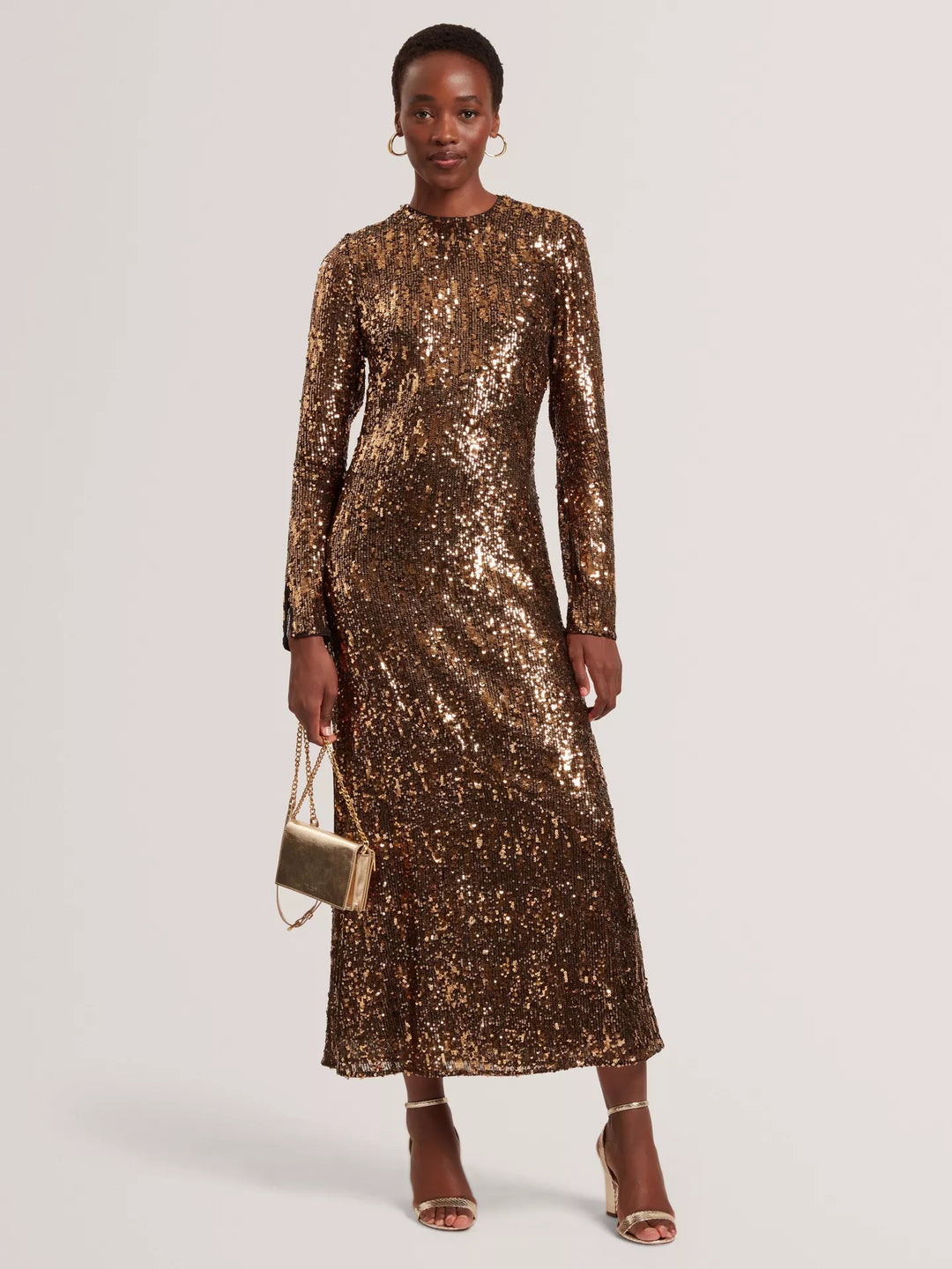 Ted Baker Jadeaa Sequinned Long Sleeve Midi Dress | Natural