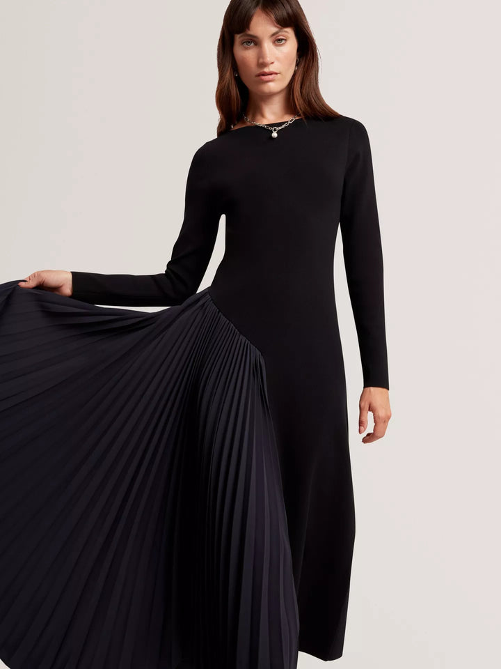 Ted Baker Belviee Long Sleeve A-Line Pleated Midi Dress | Navy