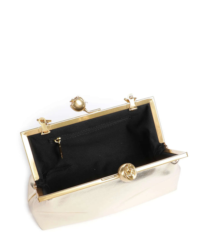 Ted Baker Sylviii Rose Detail Leather Metallic Clutch Bag | Gold