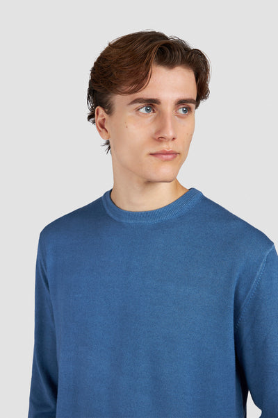 Paul & Shark Moon Badge Garment Dyed Wool Crewneck | Light Blue