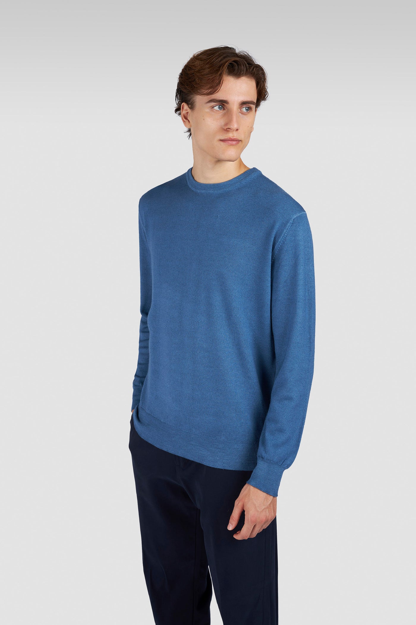 Paul & Shark Moon Badge Garment Dyed Wool Crewneck | Light Blue