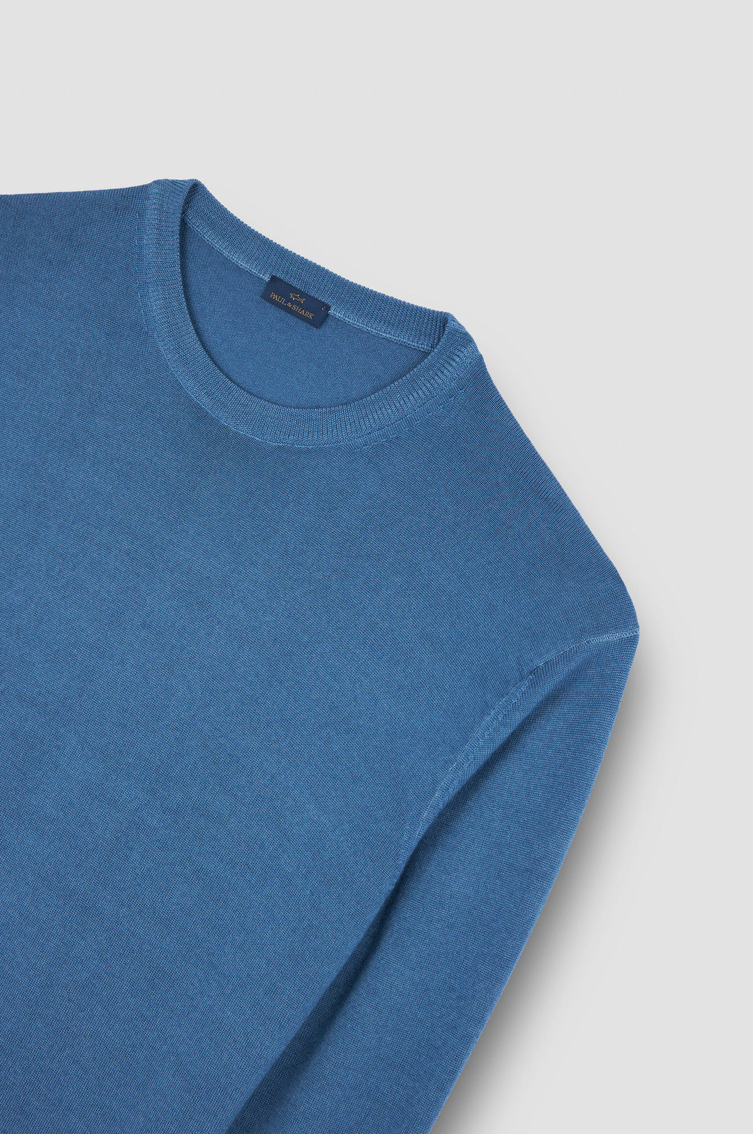 Paul & Shark Moon Badge Garment Dyed Wool Crewneck | Light Blue