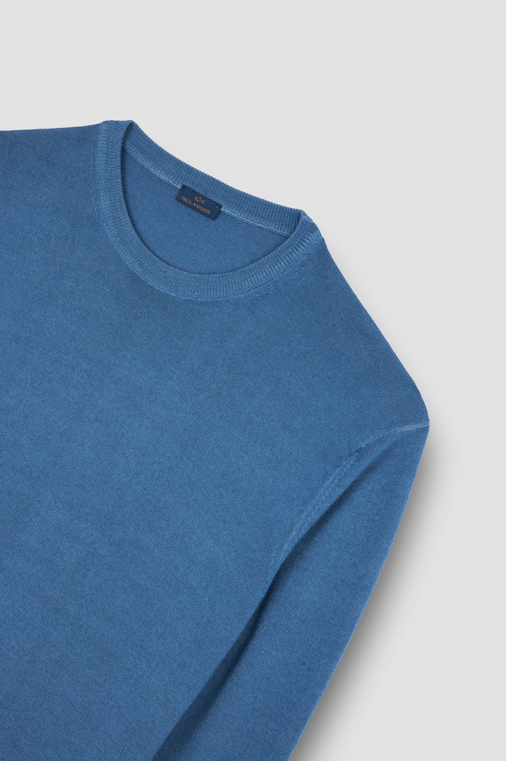 Paul & Shark Moon Badge Garment Dyed Wool Crewneck | Light Blue