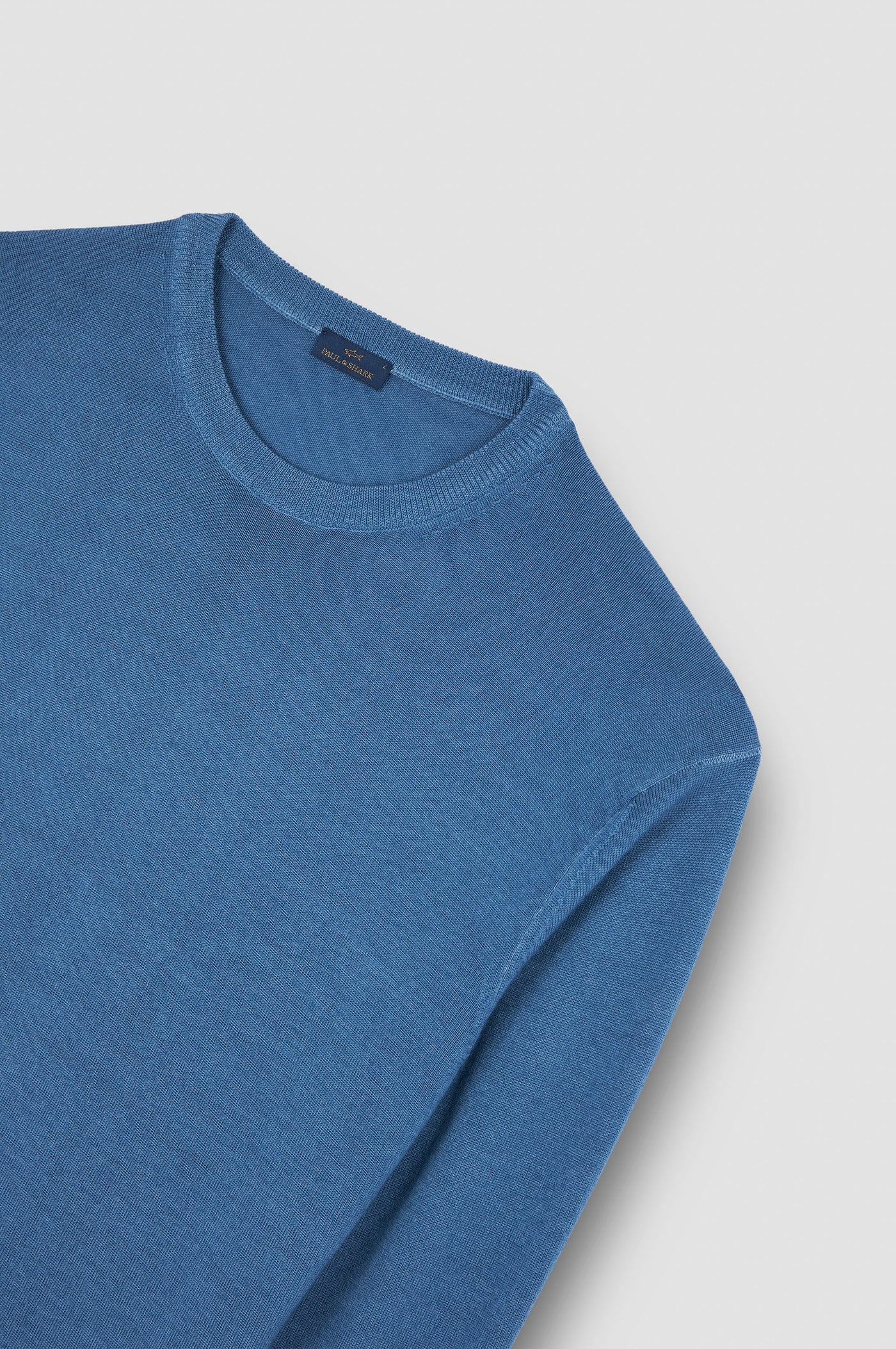 Paul & Shark Moon Badge Garment Dyed Wool Crewneck | Light Blue