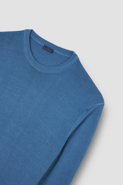 Paul & Shark Moon Badge Garment Dyed Wool Crewneck | Light Blue