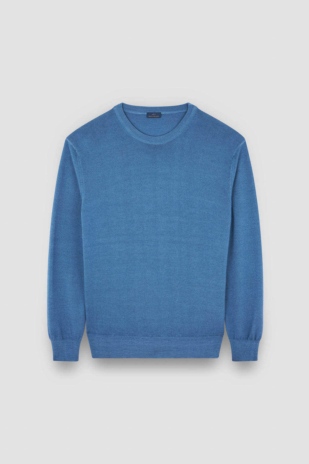 Paul & Shark Moon Badge Garment Dyed Wool Crewneck | Light Blue