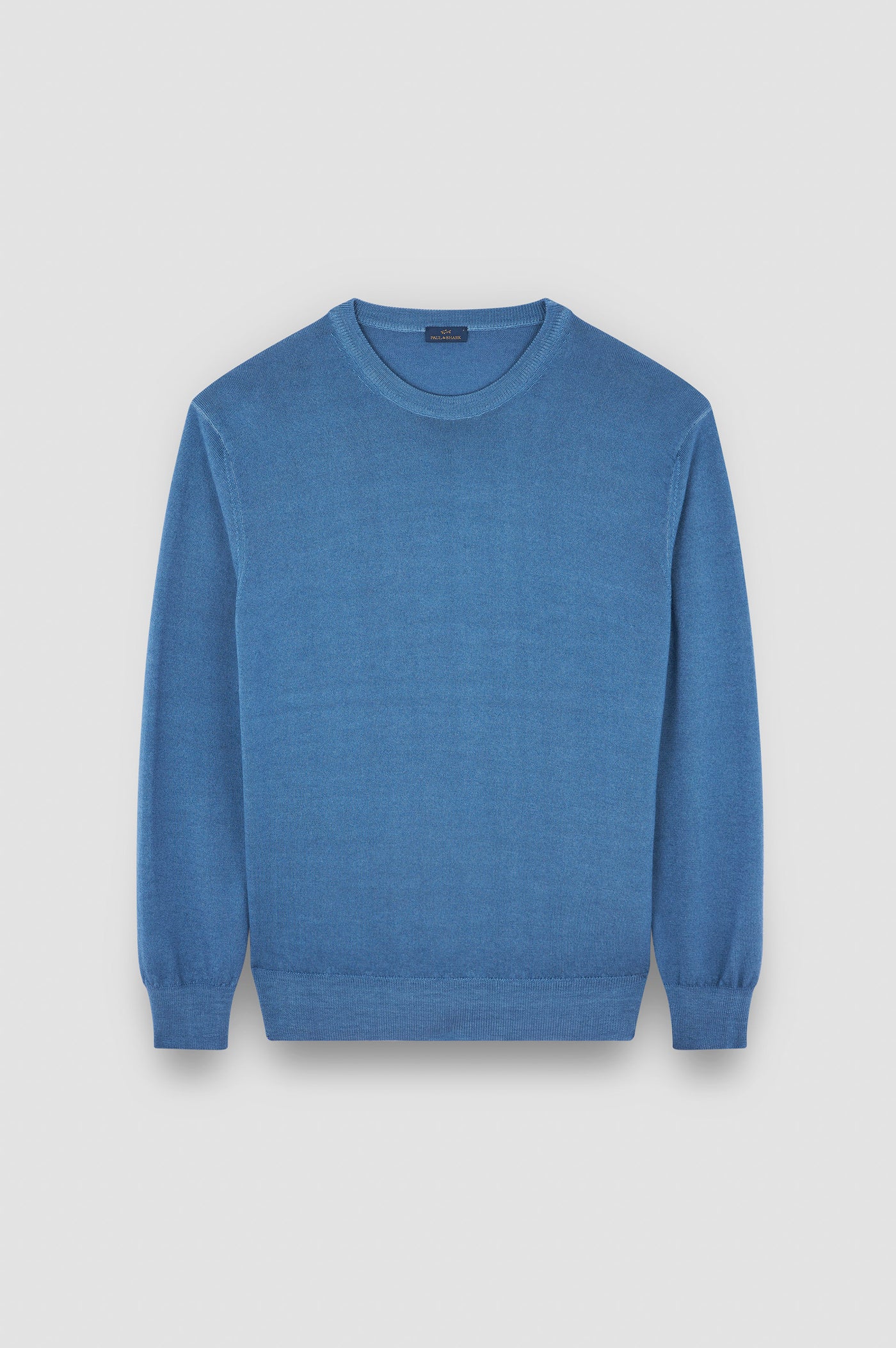 Paul & Shark Moon Badge Garment Dyed Wool Crewneck | Light Blue