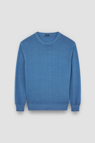Paul & Shark Moon Badge Garment Dyed Wool Crewneck | Light Blue