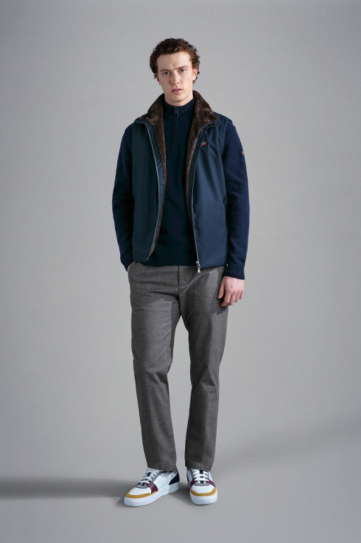 Paul & Shark Re-Wool Half Zip Shetland Sweater with Badge | Navy