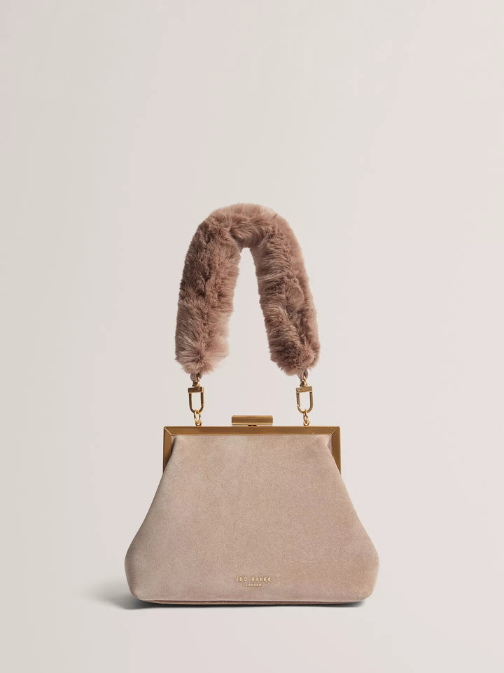 Ted Baker Purcela Suede Faux Fur Handle Clutch Bag | Taupe
