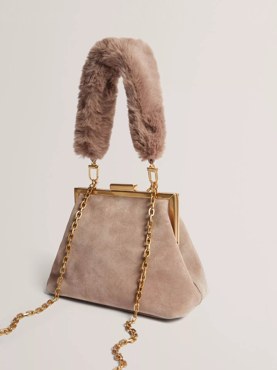 Ted Baker Purcela Suede Faux Fur Handle Clutch Bag | Taupe