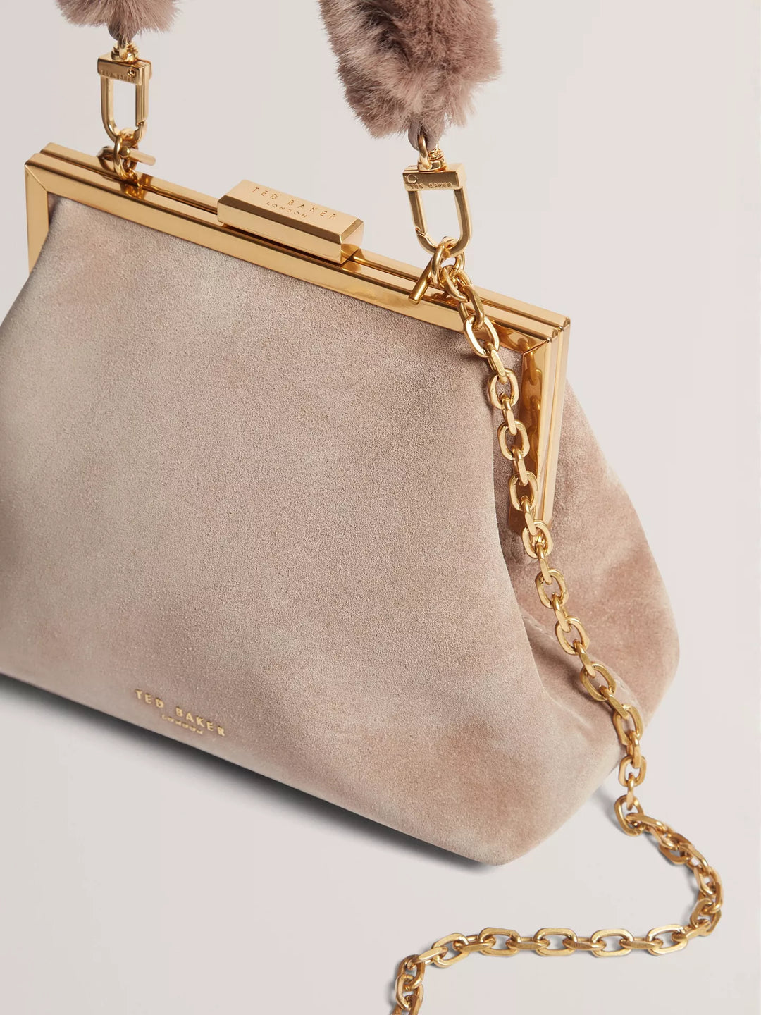 Ted Baker Purcela Suede Faux Fur Handle Clutch Bag | Taupe