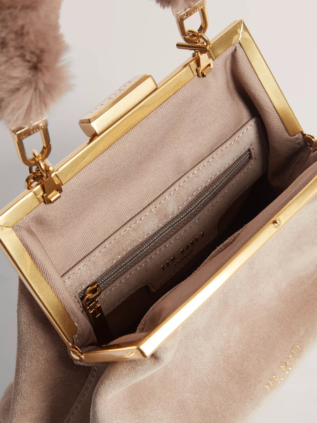 Ted Baker Purcela Suede Faux Fur Handle Clutch Bag | Taupe