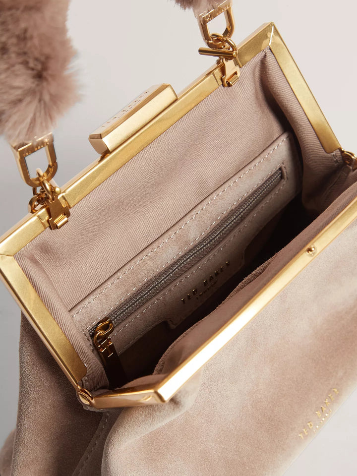 Ted Baker Purcela Suede Faux Fur Handle Clutch Bag | Taupe
