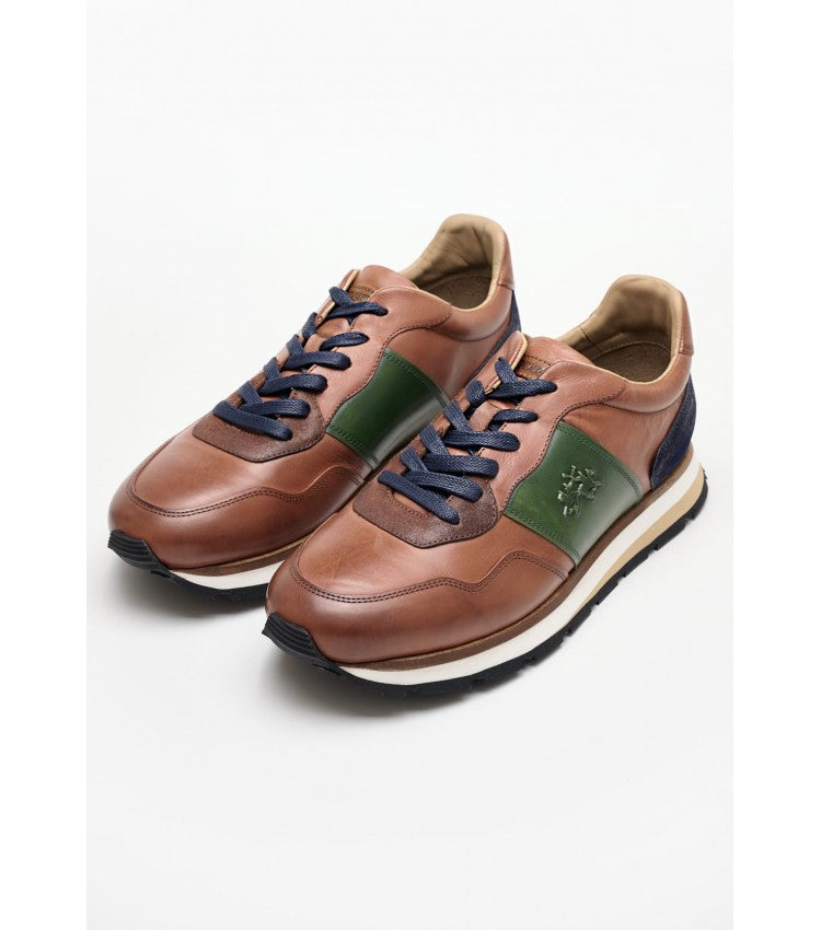 La Martina Men's Trainer in Leather | Tan/Green