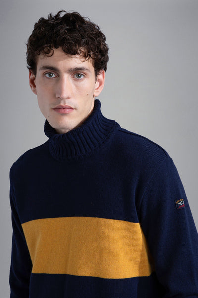 Paul & Shark Re-Wool Turtleneck Sweater | Navy/Mustard