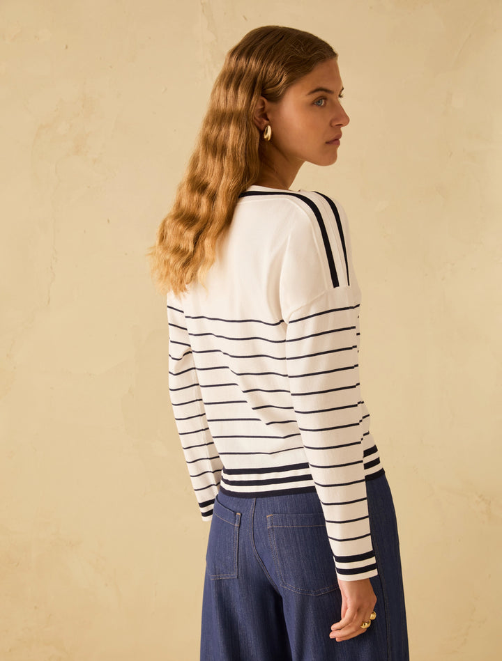 PennyBlack Stretch knit Sailor-stripe Sweater | Ivory/Blue