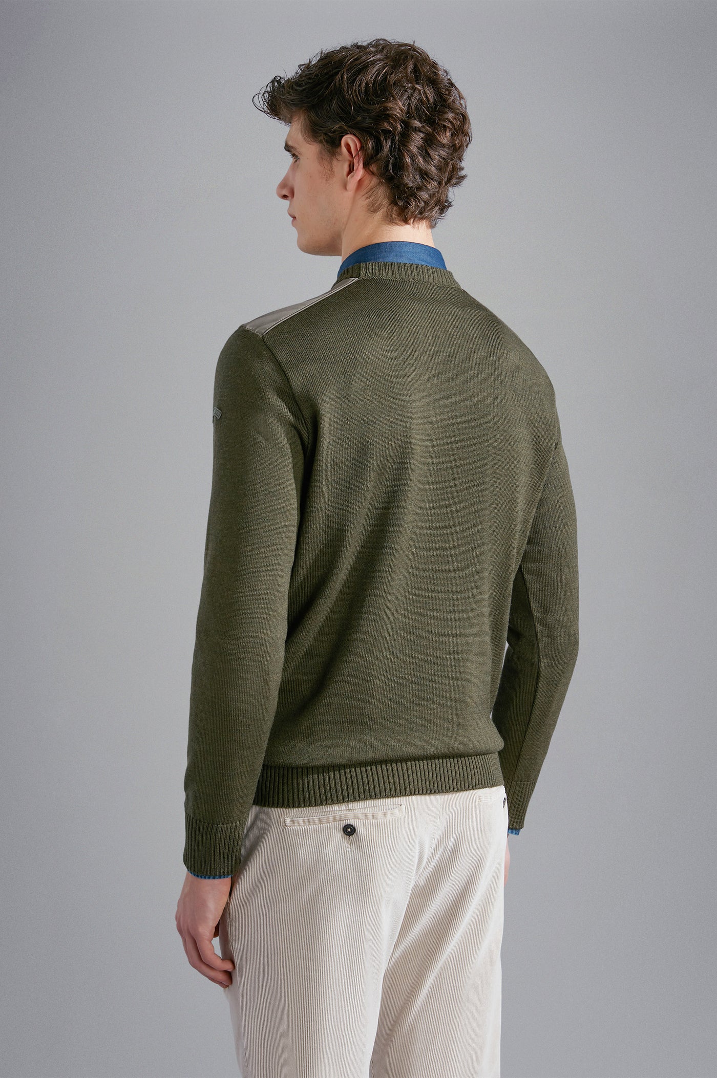 Paul & Shark Wool Crewneck Pullover with Typhoon Fabric and Moon Badge | Olive