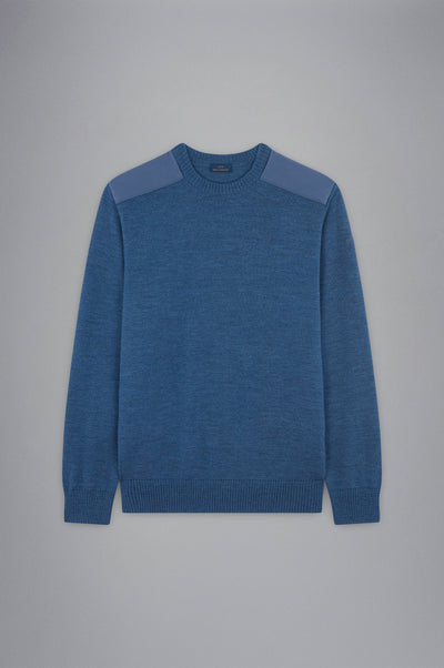 Paul & Shark Wool Crewneck Pullover with Typhoon Fabric and Moon Badge | Blue