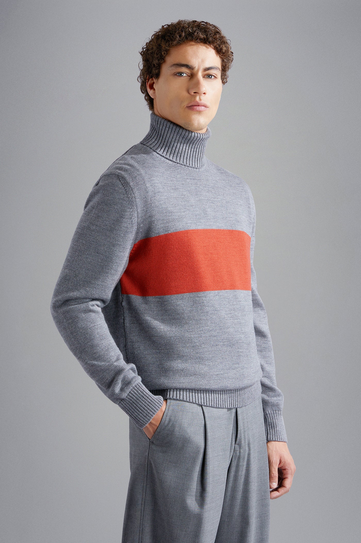 Paul & Shark Wool Turtleneck Sweater with Moon Badge | Grey