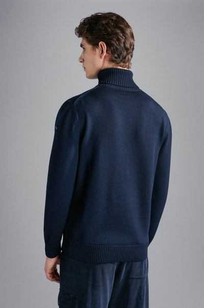 Paul & Shark Wool Turtleneck Sweater with Moon Badge | Blue