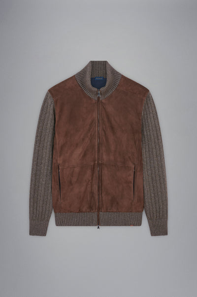 Paul & Shark Wool&Cashmere Cardigan with Leather and Shark Label | Brown