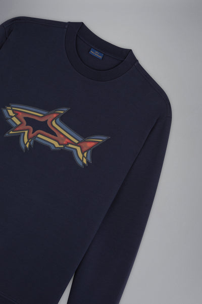 Paul & Shark Cotton Swearshirt with Printed Shark | Navy