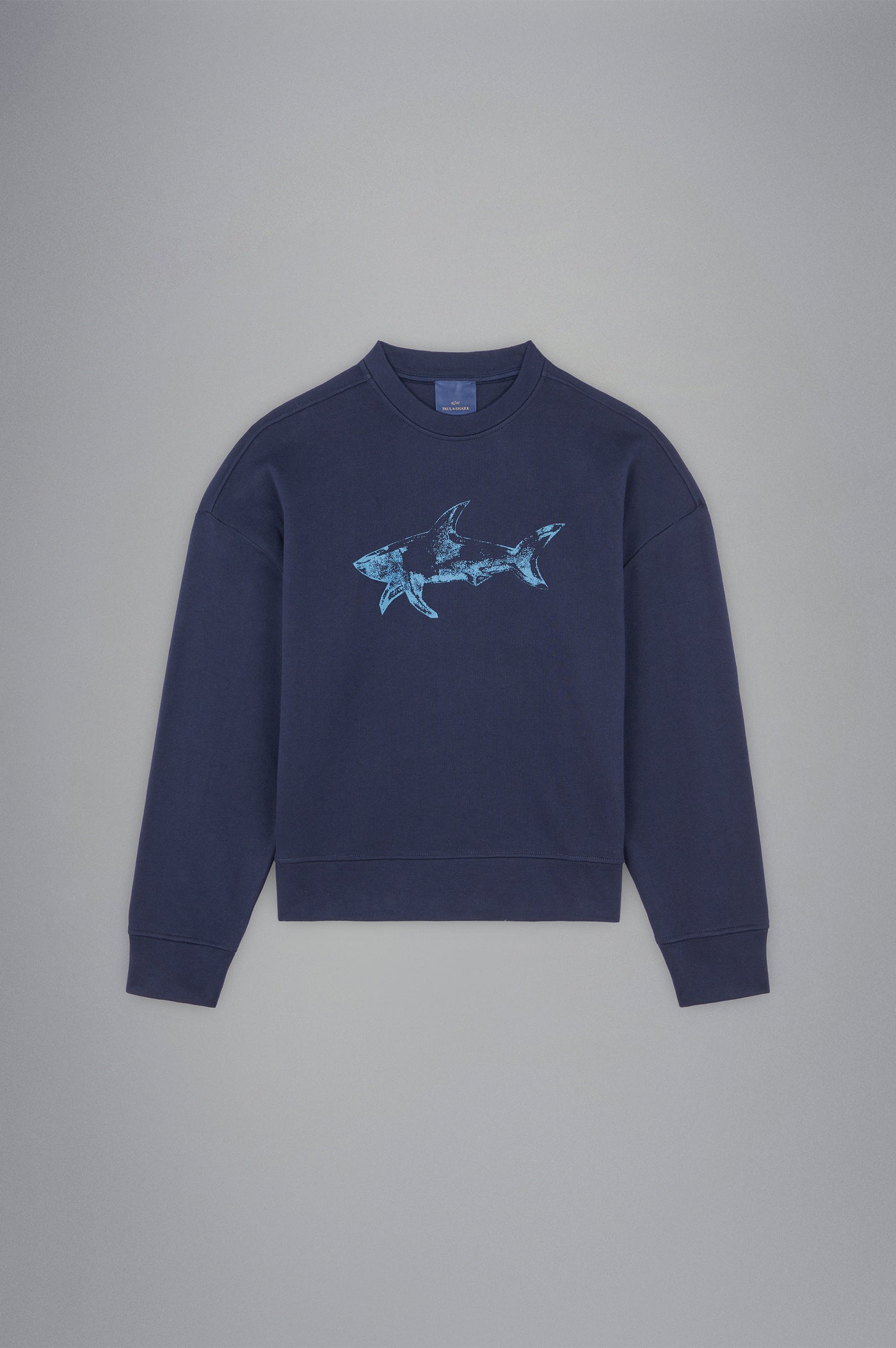 Paul & Shark Winter Fleece Cotton Sweatshirt with Printed Shark | Navy