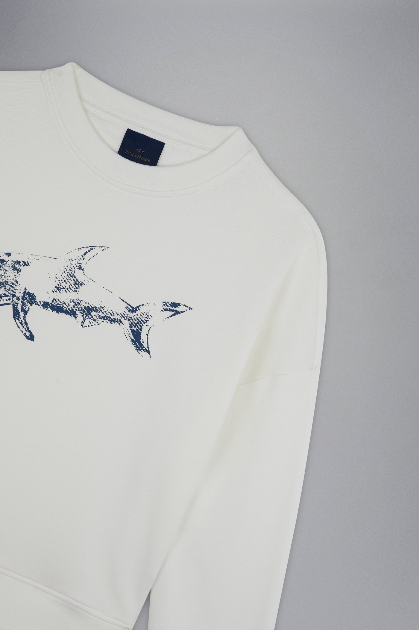 Paul & Shark Winter Fleece Cotton Sweatshirt with Printed Shark | Cream