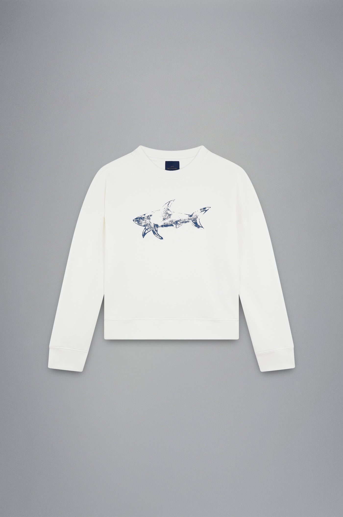 Paul & Shark Winter Fleece Cotton Sweatshirt with Printed Shark | Cream