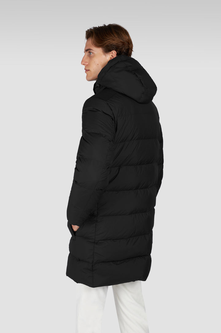 Paul & Shark Re-Goose Down Long Puffer with Shark Fin | Black