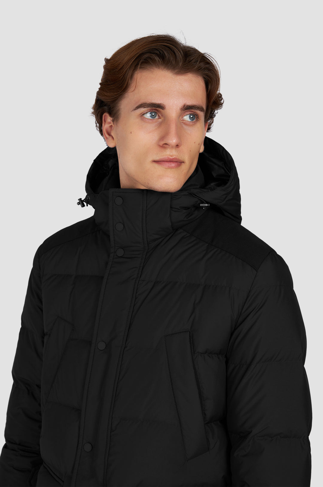 Paul & Shark Re-Goose Down Long Puffer with Shark Fin | Black