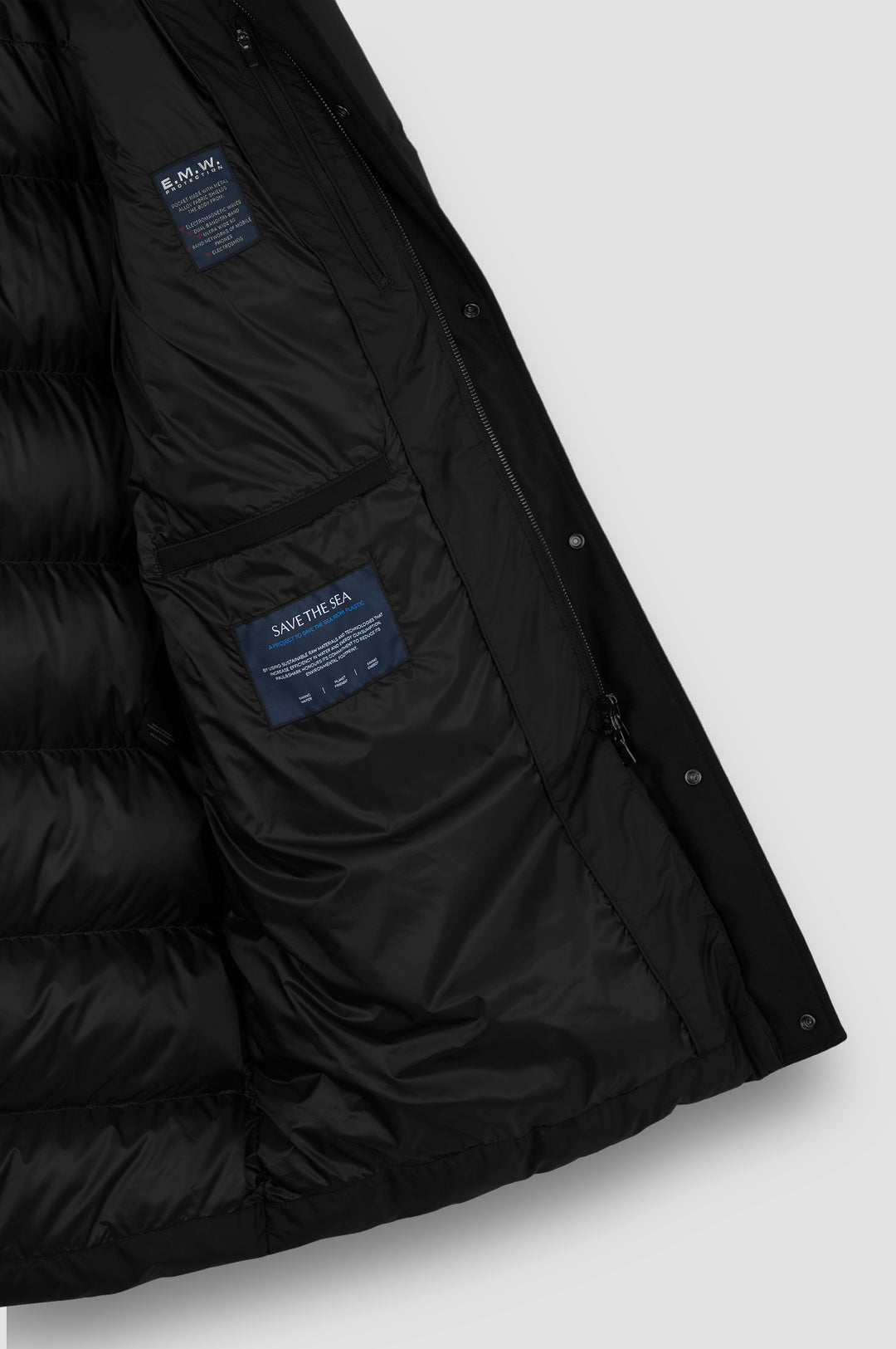 Paul & Shark Re-Goose Down Long Puffer with Shark Fin | Black