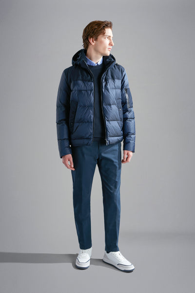 Paul & Shark Iridescent Re-Goose Down Jacket with Shark Fin | Navy