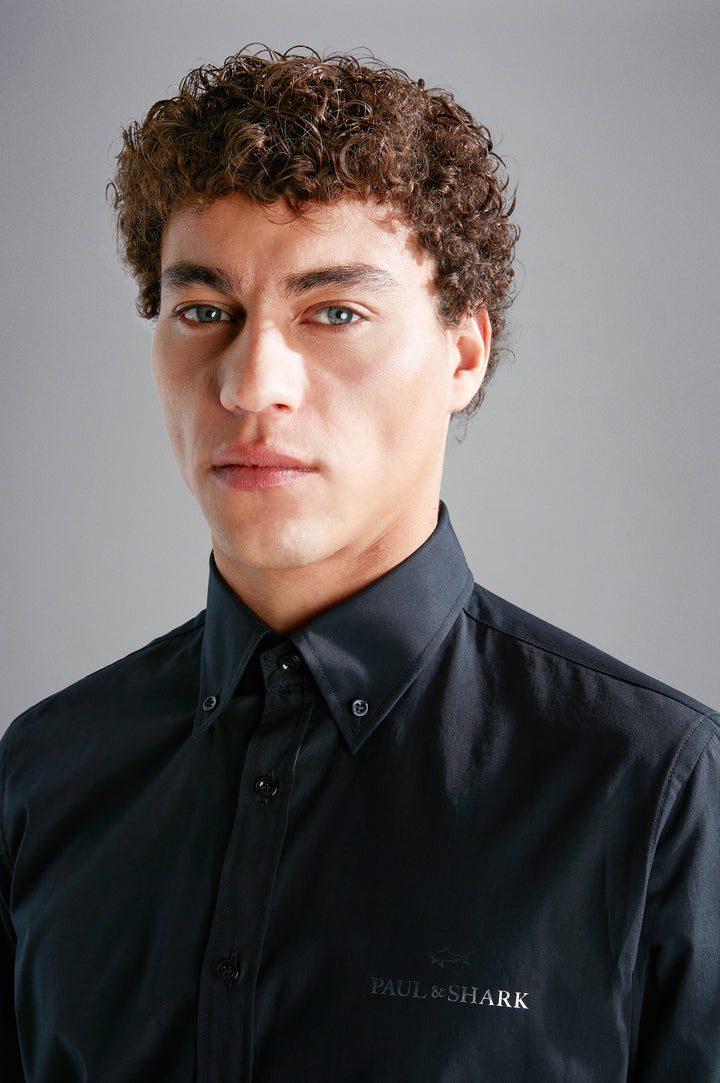 Paul & Shark Cotton shirt with Reflective Printed Logo | Black