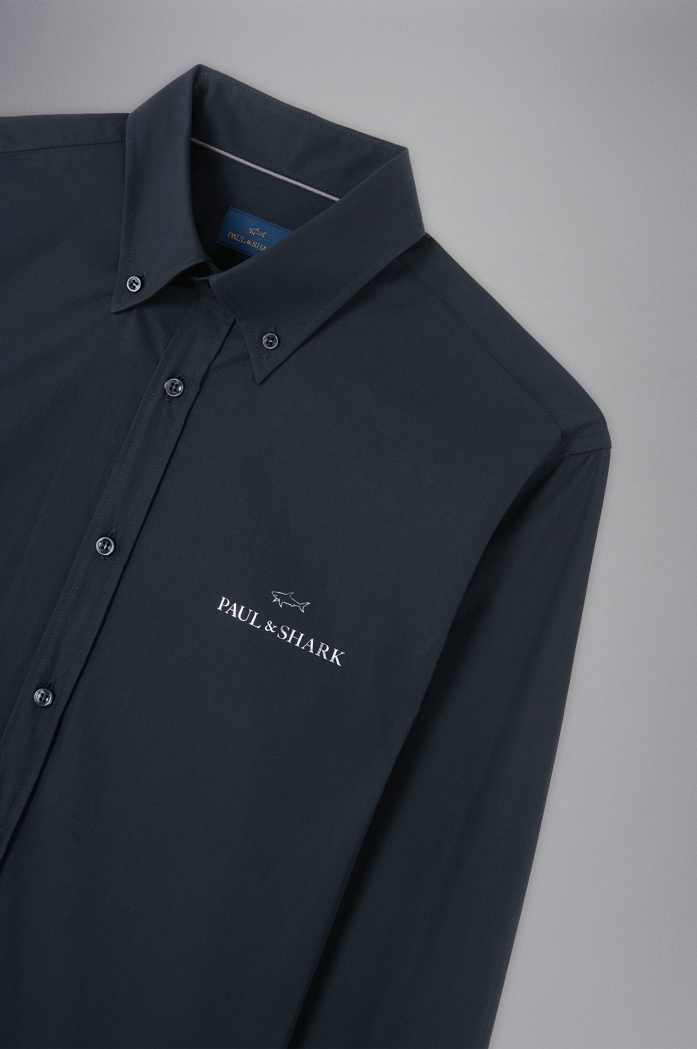 Paul & Shark Cotton Poplin Shirt with Reflective Printed Logo | Black