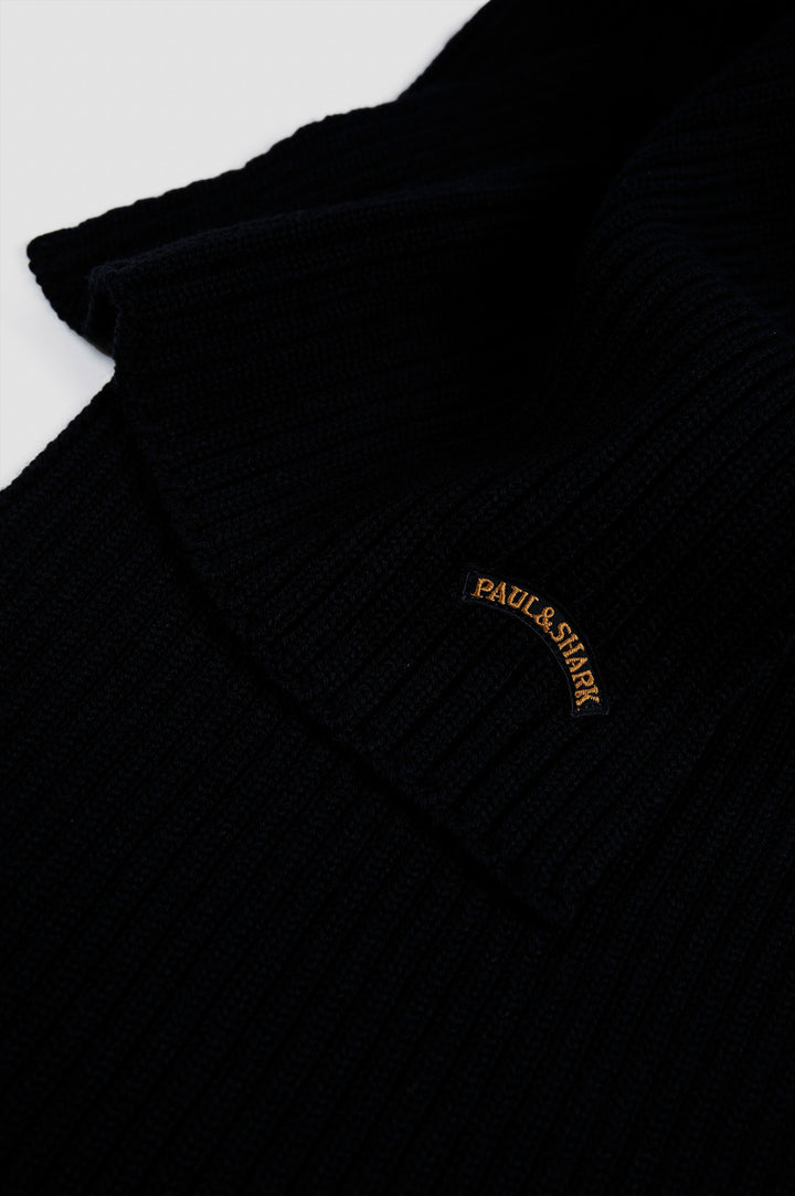Paul & Shark Moon Badge Soft Cool Touch Wool Scarf | Black