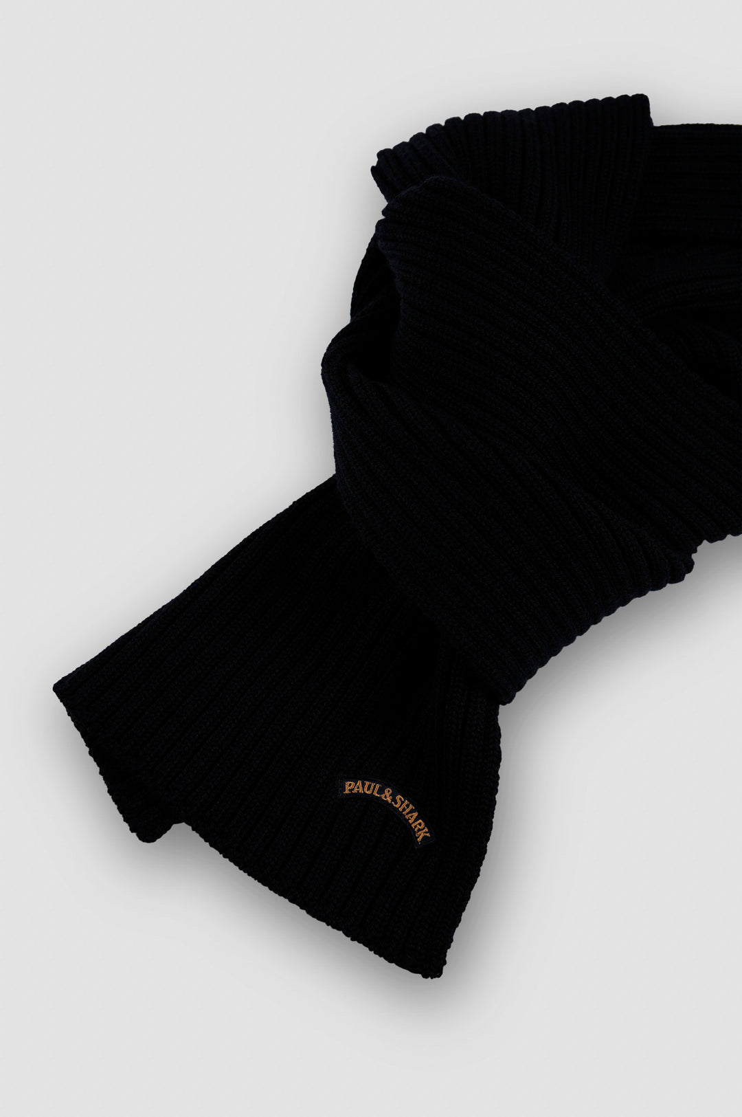 Paul & Shark Moon Badge Soft Cool Touch Wool Scarf | Black