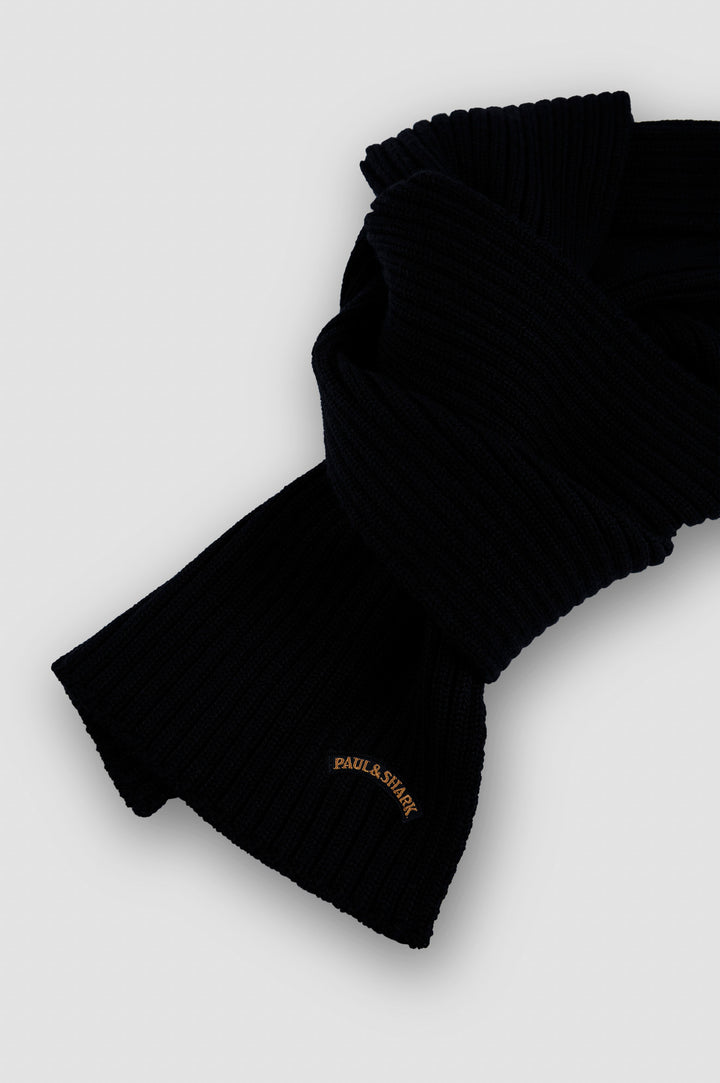 Paul & Shark Moon Badge Soft Cool Touch Wool Scarf | Black