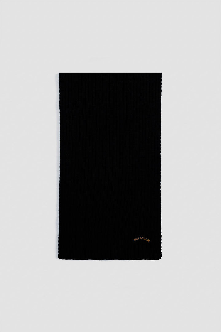 Paul & Shark Moon Badge Soft Cool Touch Wool Scarf | Black