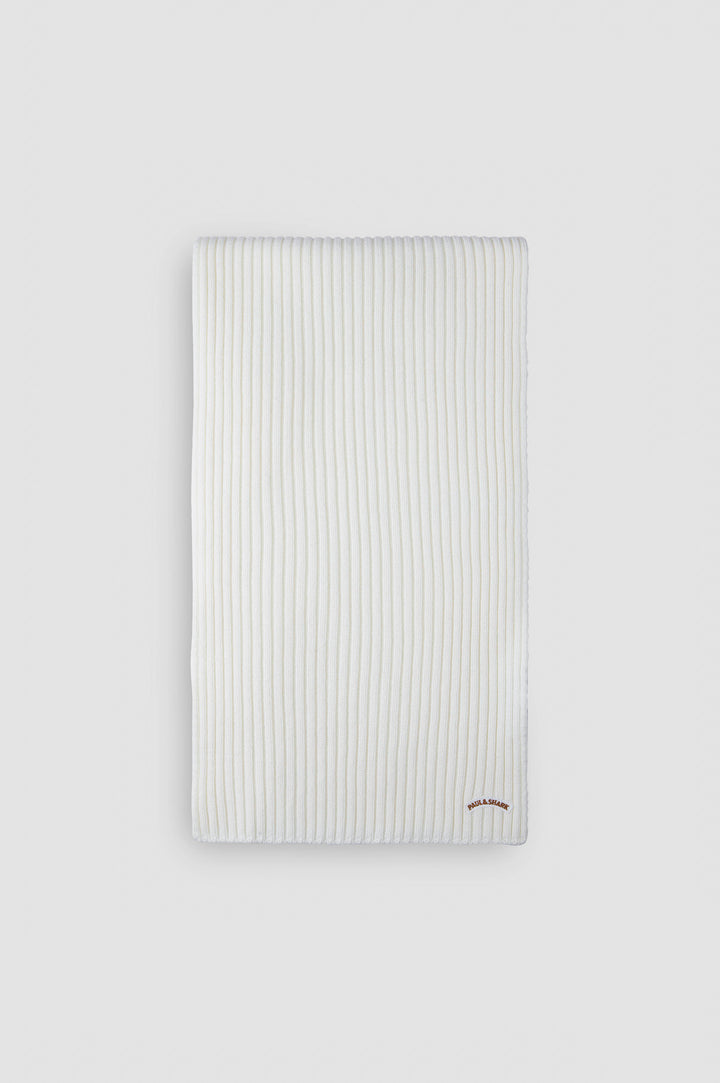Paul & Shark Moon Badge Soft Cool Touch Wool Scarf | Ecru